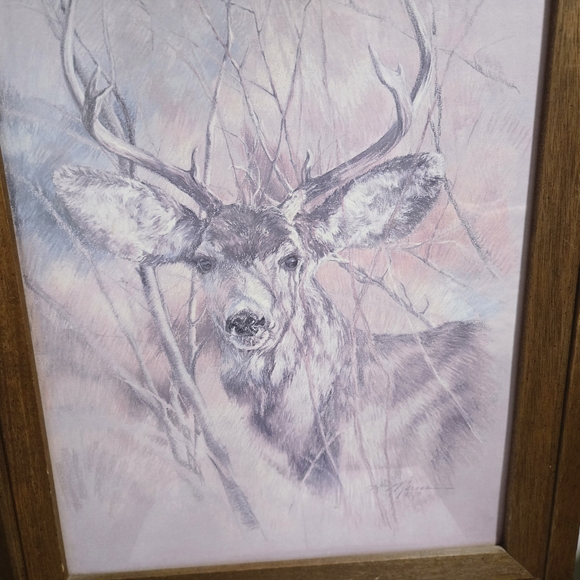 Vintage Home Interiors Wood Framed Deer Print The Silent Buck K Maroon 1978 - Picture 4 of 4